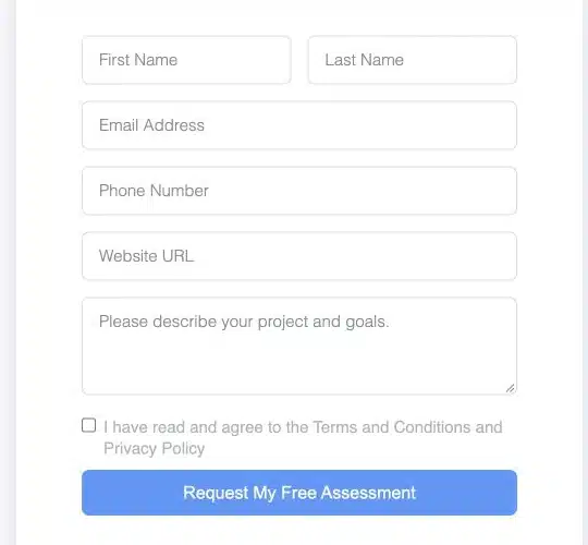 Empty SERP Radius contact form with enquiry fields and a submission button.