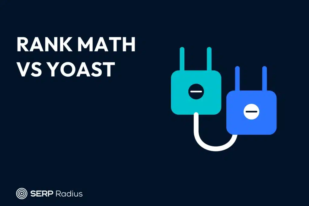 Two connected plug shapes illustrating a neutral WordPress SEO plugin comparison.