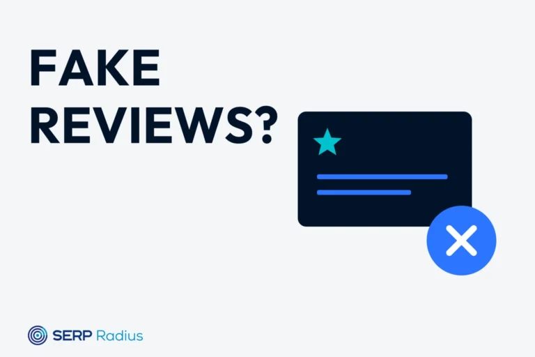 A review card and a rejection mark illustrate assessing suspected fake Google reviews.