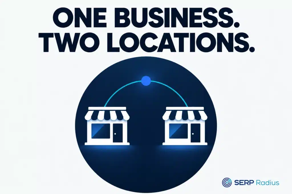 Two storefronts connected under one business identity, illustrating multiple Google Business Profile locations.