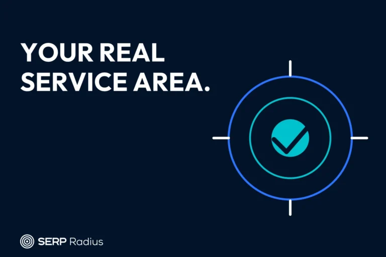 Concentric coverage rings and a check mark illustrate accurate Business Profile service areas.