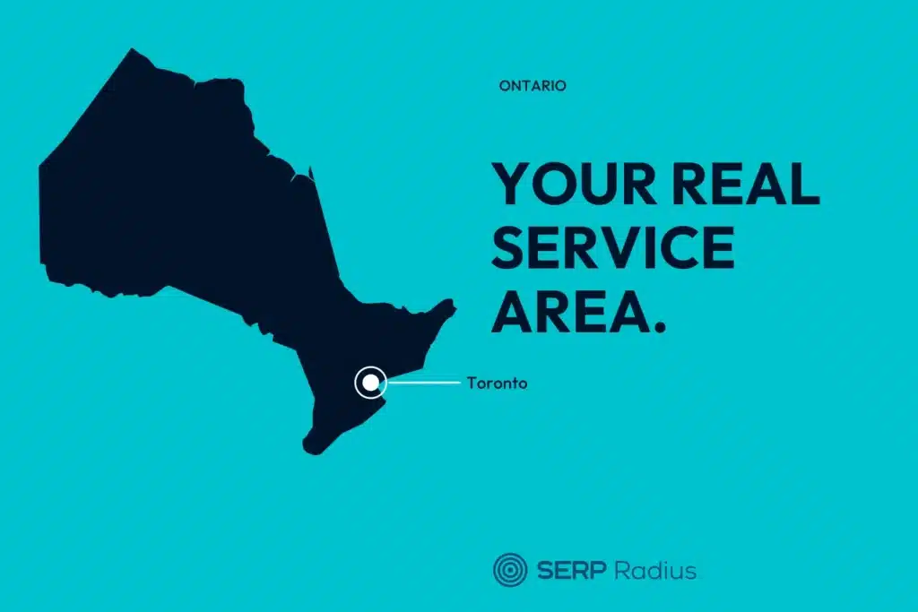 Map of Ontario with Toronto marked, illustrating Google Business Profile service areas.