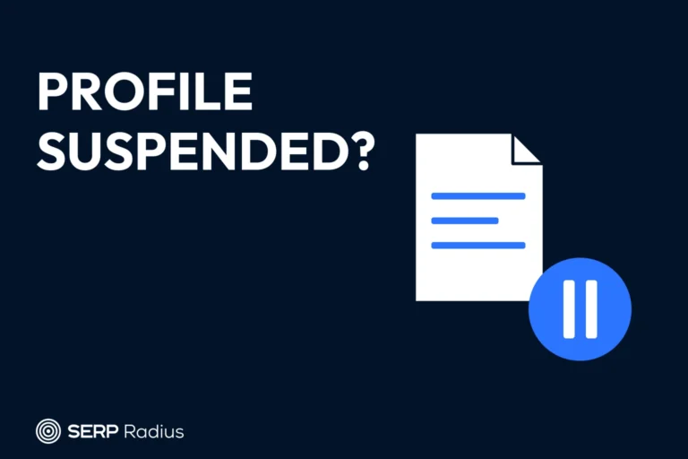 A profile document and pause symbol illustrate a suspended Google Business Profile.