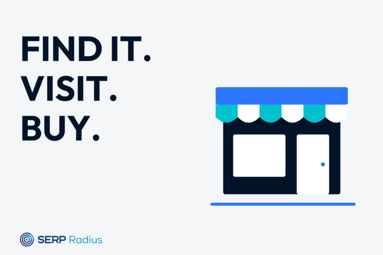 A shopfront illustrates retail SEO connecting product discovery with a store visit.