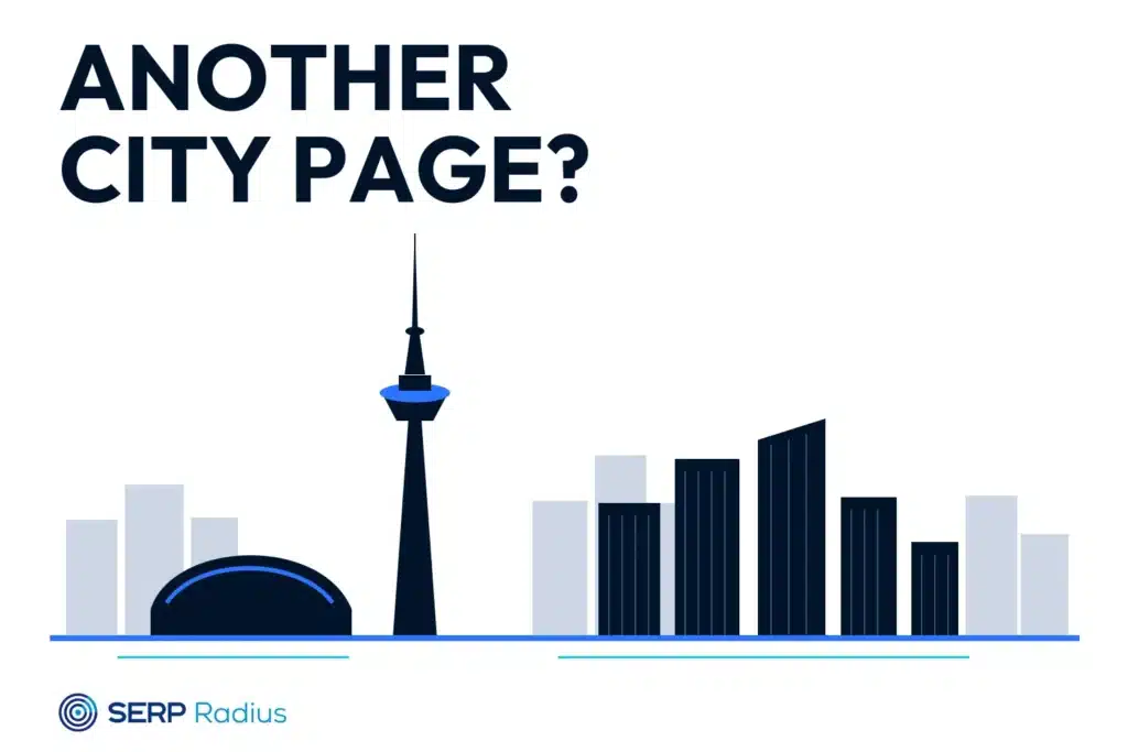 Toronto skyline with the CN Tower and Rogers Centre for a guide to service-area pages and SEO.